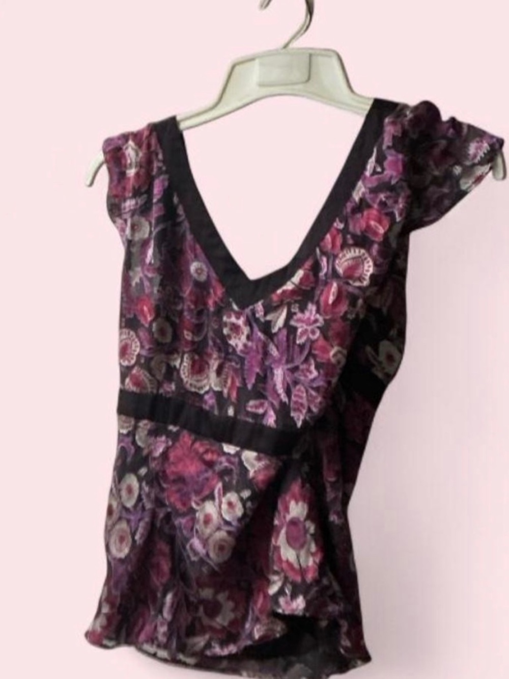 Vintage Y2K Loft purple flowered part silk empire waist regency floral blouse